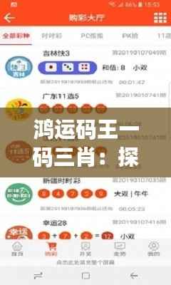 鸿运码王一码三肖:探索彩票预测的神秘面纱与现实意义